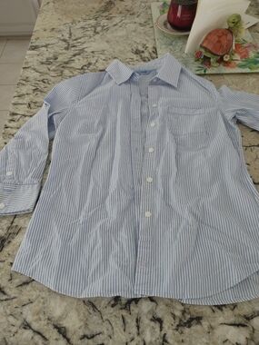 Izod Light Blue & White Button Down Striped Shirt
